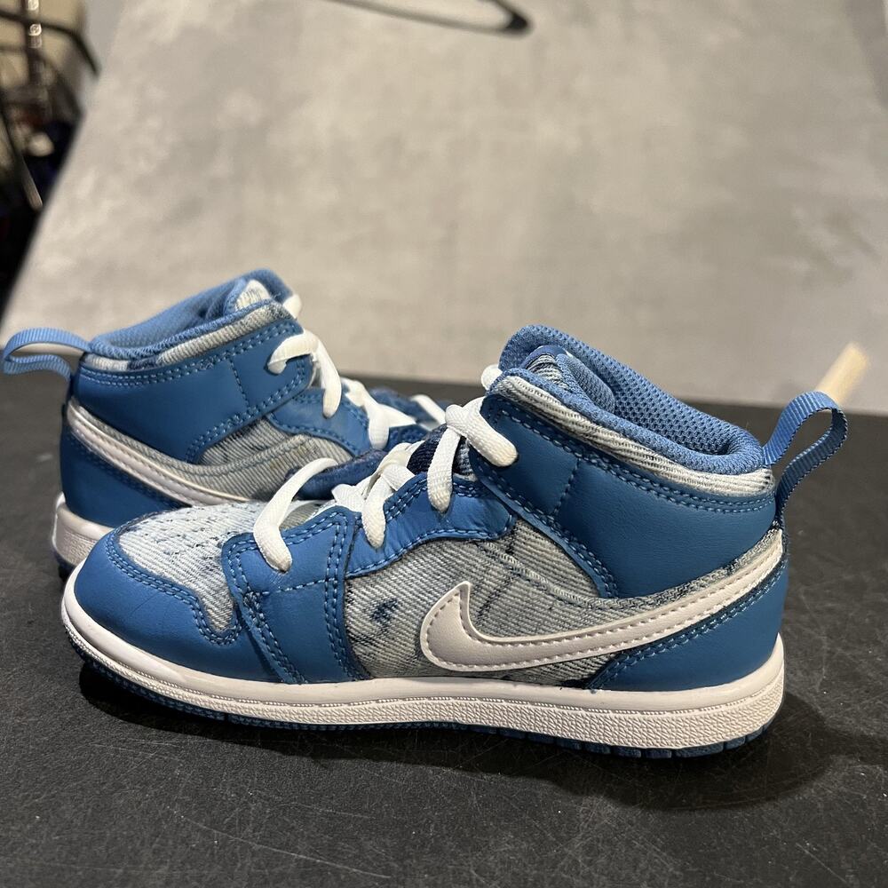 Nike Air Jordan 1 Mid Shoes Toddler Size 10C Denim DM8950-400 Sneakers - Picture 7 of 10